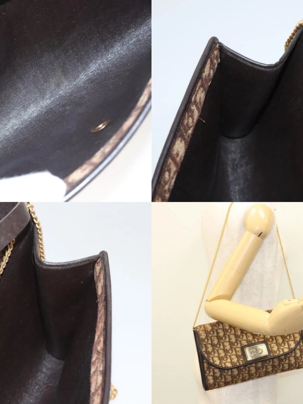 Christian Dior Trotter Canvas Chain Shoulder Bag Brown Gold Auth 117785 - Picture 14 of 15